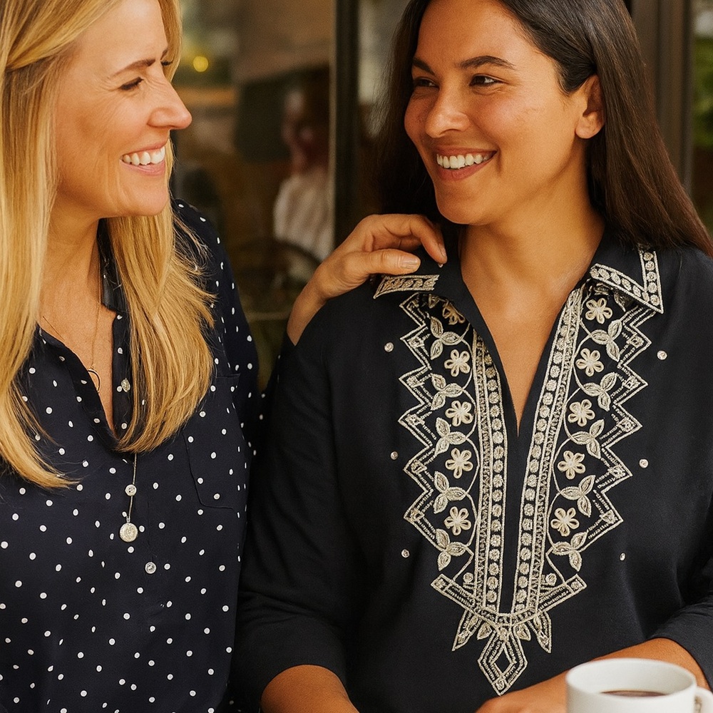 Navy Embroidered Blouse